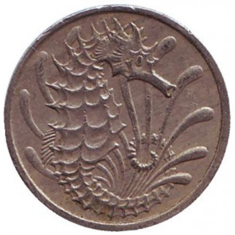 Морський коник. Монета 10 центів. 1968,71,74,80,81 рік, Сінгапур..(БК)
