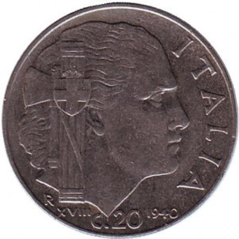 Віктор Еммануїл III. Монета 20 чентезимо. 1940,41 рік, Італія. (Немагнітні, ребристий гурт)(АМ) Віктор Еммануїл III. Монета 20 чентезимо. 1940,41 рік, Італія. (Немагнітні, ребристий гурт)(АМ)