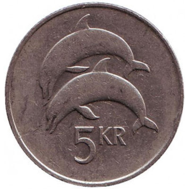 Дельфіни. Монета 5 крон, 1981-1992 рік, Ісландія. Дельфіни. Монета 5 крон, 1981-1992 рік, Ісландія.