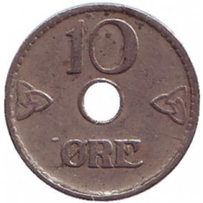 Монета 10 ере. 1926,24,38,47 рік, Норвегія. (БД)