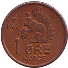 Білка. Монета 1 ері. 1964,67 рік, Норвегія. (БД)