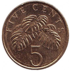 Монстера делікатесна. Монета 5 центів. 1997 рік, Сінгапур.(БК)