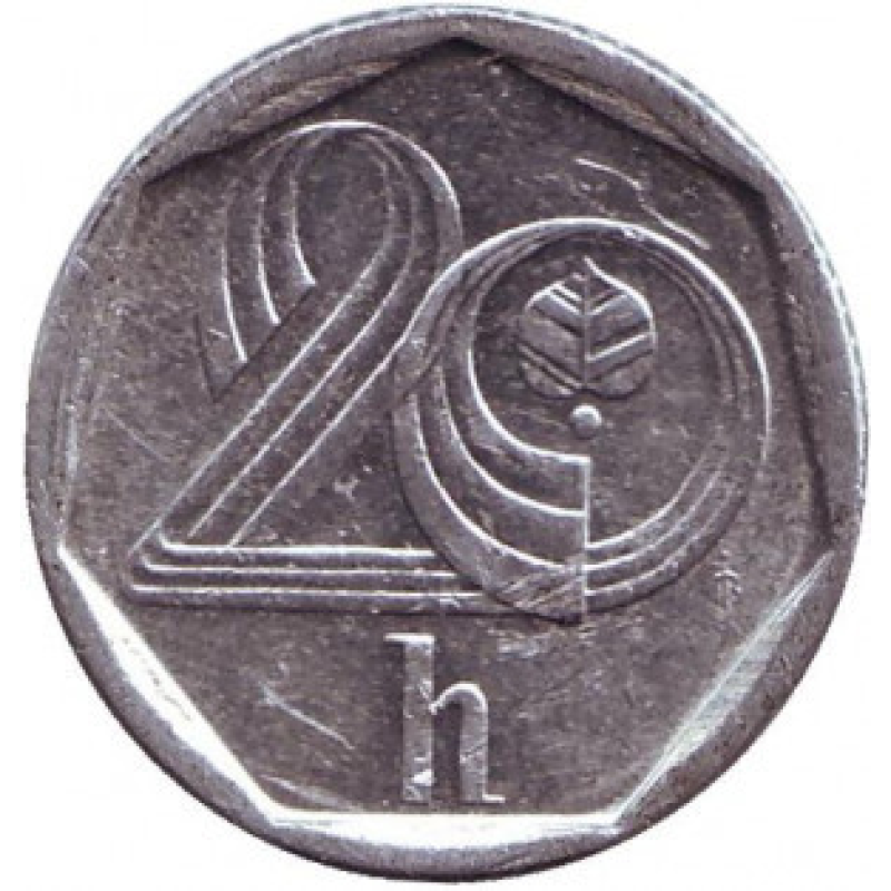Монета 20 гелерів. 1993,96 рік, Чехія. (АС)