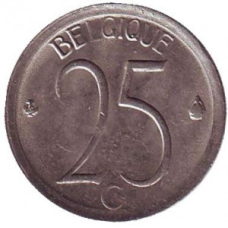25 сантимів. 1948-93 рік, Бельгія. (Belgique)