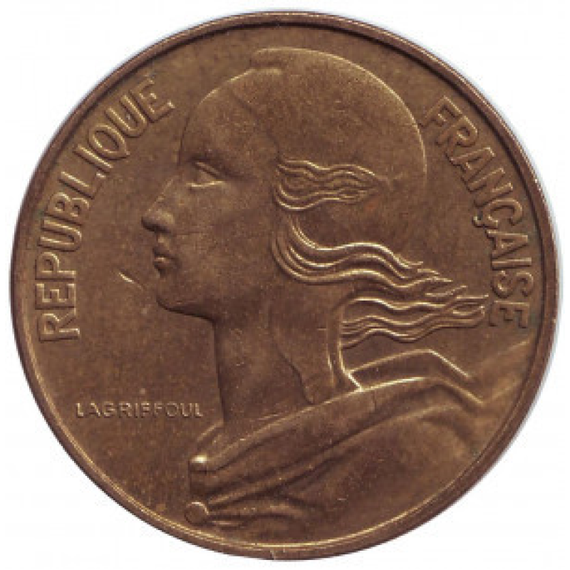 Монета 50 сантимів. 1962 рік, Франція. (3 складки на комірі). Монета 50 сантимів. 1962 рік, Франція. (3 складки на комірі).