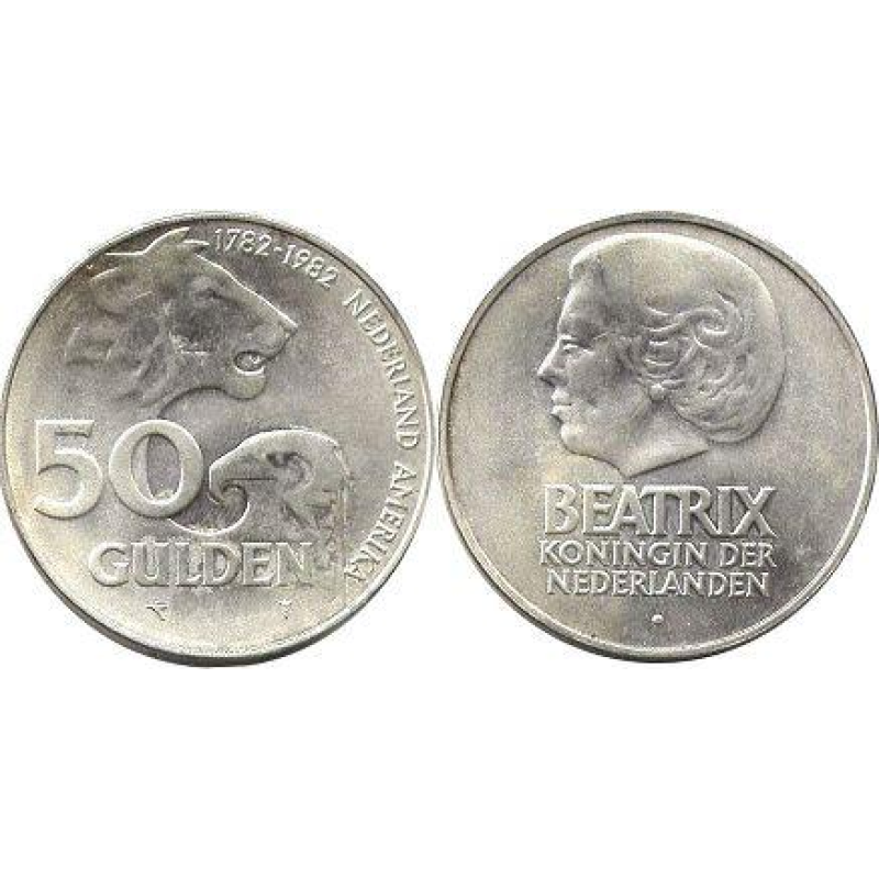 Монета Нідерланди 50 гульденів 1984р. 200-річчя Нідерландсько-Американської дружби Монета Нідерланди 50 гульденів 1984р. 200-річчя Нідерландсько-Американської дружби