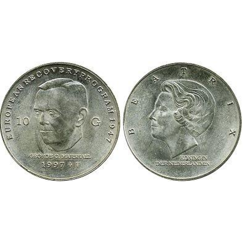 Монета Нідерланди 10 гульденів Срібло 1997р. 50-річчя Плану Маршалла Монета Нідерланди 10 гульденів Срібло 1997р. 50-річчя Плану Маршалла