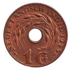 Монета 1 цент. 1945 рік, Нідерландська Індія. З обігу. (“P“ - Філадельфія)