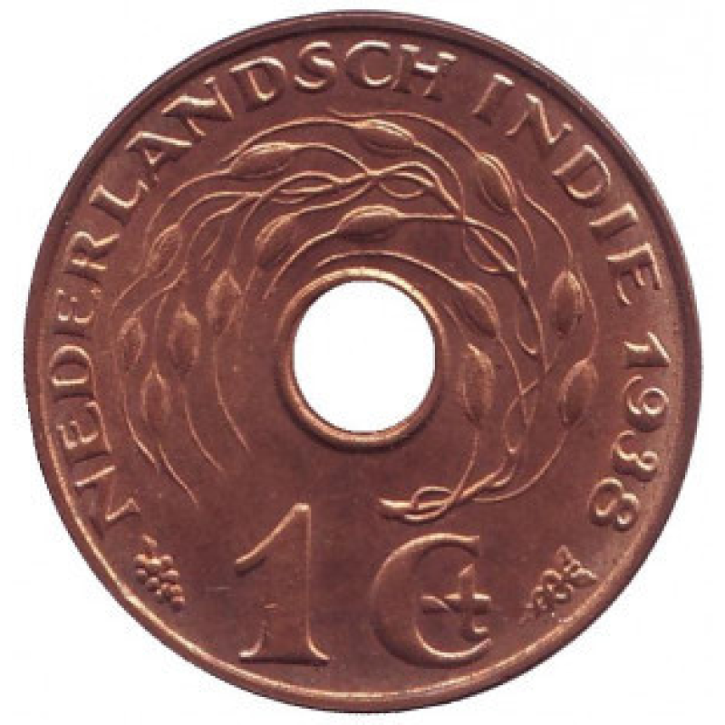 Монета 1 цент. 1938 рік, Нідерландська Індія. Монета 1 цент. 1938 рік, Нідерландська Індія.