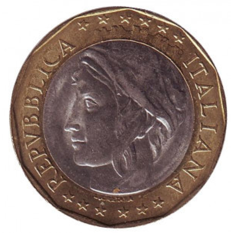 Європейський союз. Монета 1000 лір. 1997-98 рік, Італія. Європейський союз. Монета 1000 лір. 1997-98 рік, Італія.