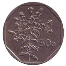Рослина. Монета 50 млн. 1991-98 рік, Мальта.(АО)