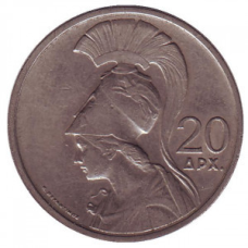 Афіна. Монета 20 драхм. 1973 рік, Греція.. (Р)