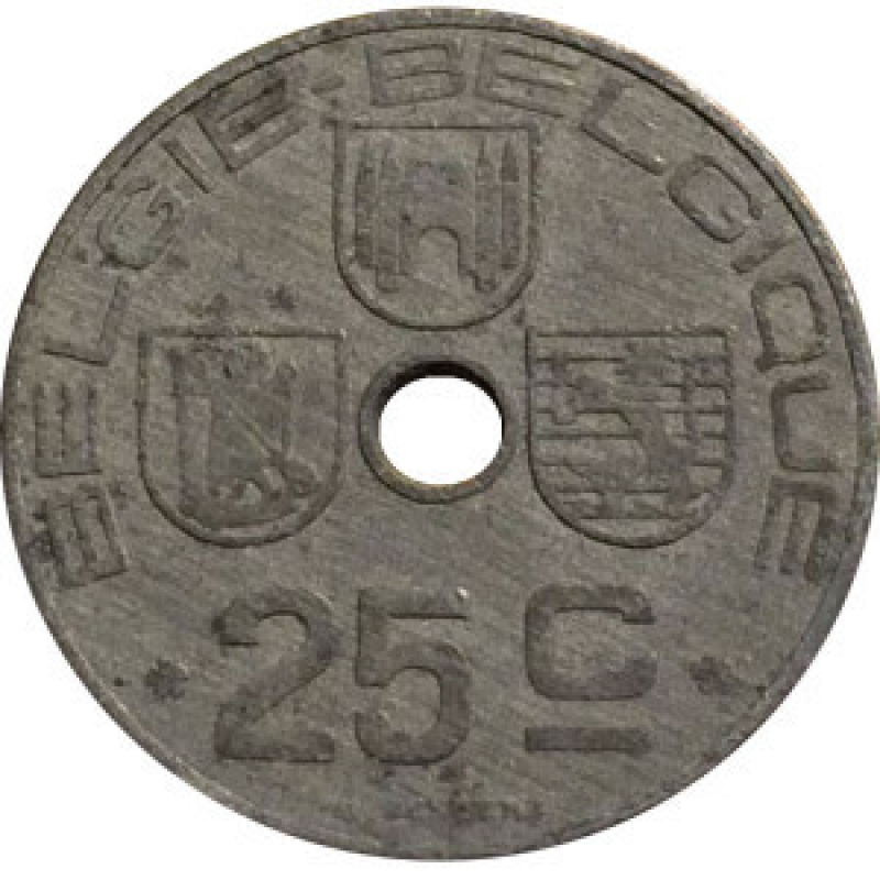 25 сантимів. 1944 рік, Бельгія. 25 сантимів. 1944 рік, Бельгія.