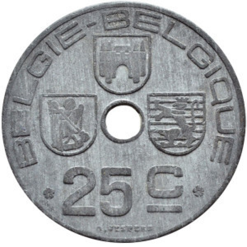 25 сантимів. 1945 рік, Бельгія. 25 сантимів. 1945 рік, Бельгія.