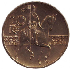 Вершник (Святий Вацлав). Монета 20 крон. 1993,99 рік, Чехія. (АС)