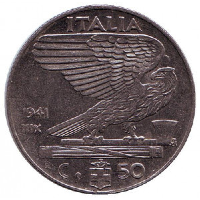 Віктор Еммануїл III. Монета 50 чентезимо. 1940,41 рік, Італія. Віктор Еммануїл III. Монета 50 чентезимо. 1940,41 рік, Італія.