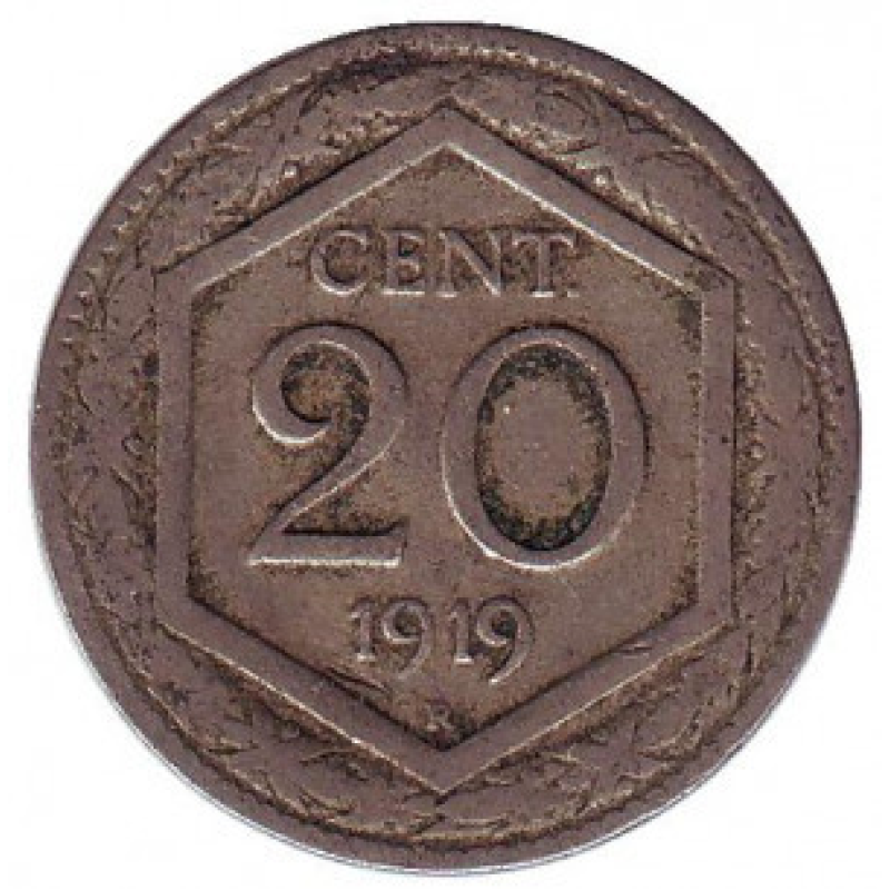 Монета 20-ретезо. 1918-20 рік, Італія. Новий тип — Герб. Монета 20-ретезо. 1918-20 рік, Італія. Новий тип — Герб.
