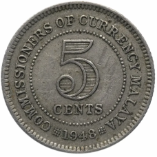 Британська Малайя 5 центів 1948 George VI рідкісна