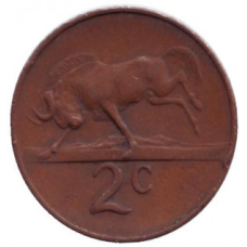 Білохвостий гну. Монета 2 центи. 1965,6,7 рік, Південна Африка. (South Africa).(Д)