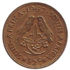 Горобці. Монета 1/2 цента. 1961-1964 рік, ПАР.(Д)