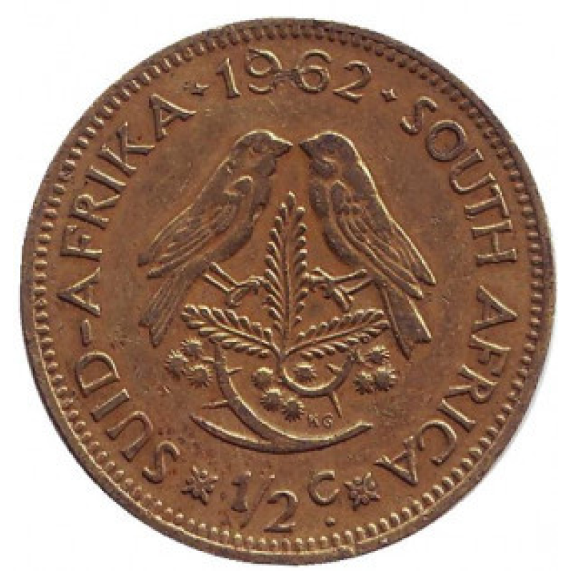 Горобці. Монета 1/2 цента. 1961-1964 рік, ПАР.(Д) Горобці. Монета 1/2 цента. 1961-1964 рік, ПАР.(Д)