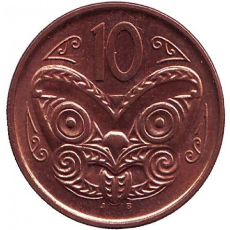 Маска маори. Монета 10 центов. 2006-23 год, Новая Зеландия.(БЖ)
