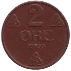 Монета 2 ері. 1950 рік, Норвегія. (БД)