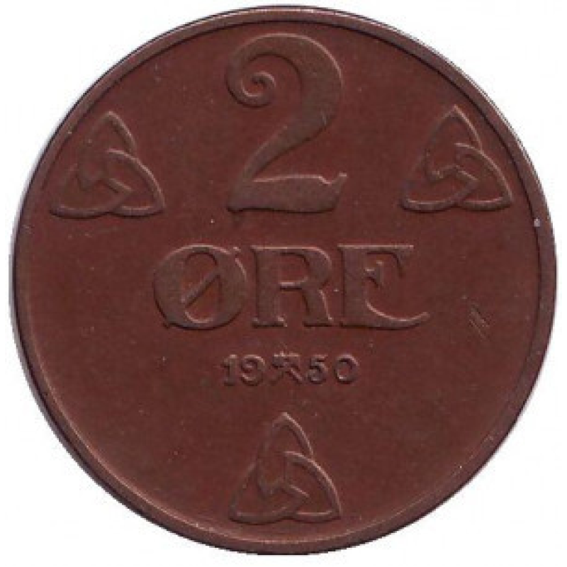Монета 2 ері. 1950 рік, Норвегія. (БД) Монета 2 ері. 1950 рік, Норвегія. (БД)