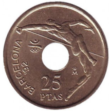 Стрибун. Літні Олімпійські ігри в Барселоні 1992. Монета 25 песет. 1990 рік, Іспанія.(Г)