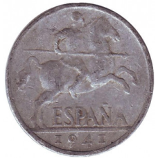 Монета 10 сантимів. 1941,45 рік, Іспанія.(Г)