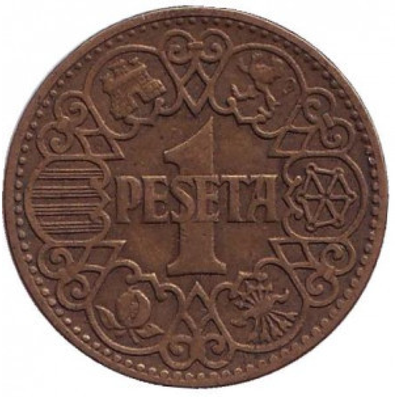 Монета 1 песета. 1944 рік, Іспанія.(Г) Монета 1 песета. 1944 рік, Іспанія.(Г)