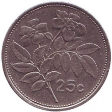 Квіти. Монета 25 центів. 1995,91 рік, Мальта.(АТ)