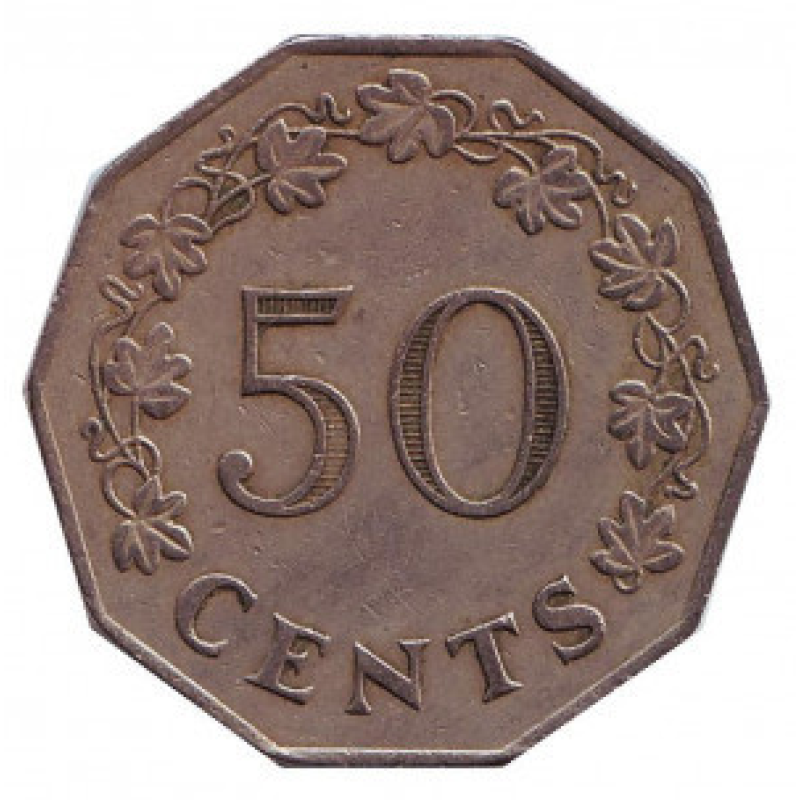 Монета 50 млн. 1972-81 рік, Мальта. Монета 50 млн. 1972-81 рік, Мальта.