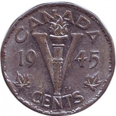 Монета 5 центів. 1945 рік, Канада..(Д)