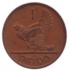 Птах. Ірландська арфа. Монета 1 пенні. 1963 рік, Ірландія.(АС)