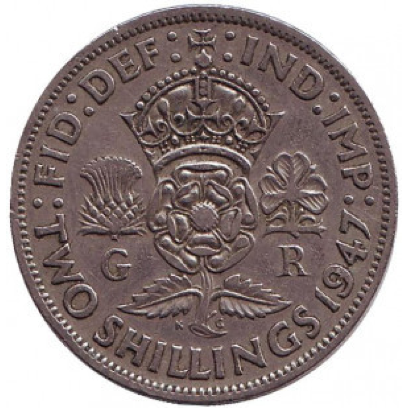 Монета 2 шилінга. 1947-50 рік, Великобританія.(В) Монета 2 шилінга. 1947-50 рік, Великобританія.(В)