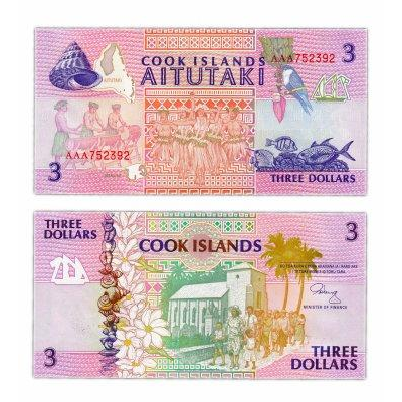 Cook Islands Острови Кука - 3 Dollars 1992 UNC Pick 7 Cook Islands Острови Кука - 3 Dollars 1992 UNC Pick 7