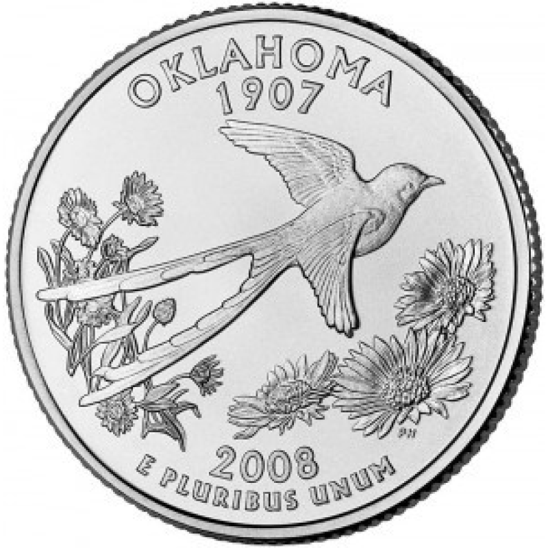 Оклахома. Штат № 46. Монета 25 центів (D). 2008 рік, США. (Д) Оклахома. Штат № 46. Монета 25 центів (D). 2008 рік, США. (Д)