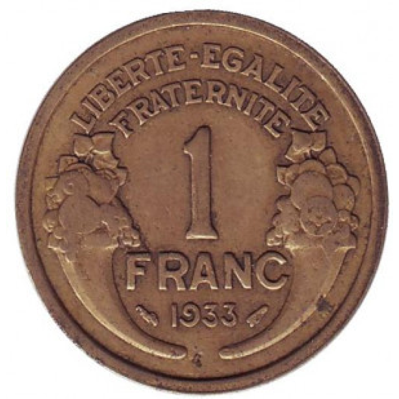 Монета 1 франк. 1930-40 рік, Франція. Монета 1 франк. 1930-40 рік, Франція.