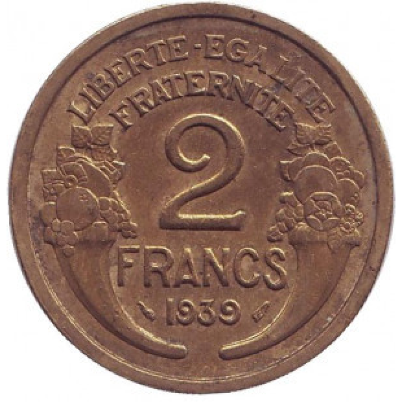 2 франка. 1939,38 рік, Франція. 2 франка. 1939,38 рік, Франція.