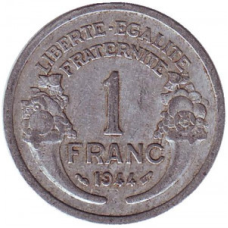 Монета 1 франк. 1944-59 рік, Франція.