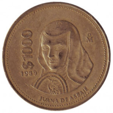 Сестра Хуана Інес де ла Крус. Монета 1000 песо. 1989,91 рік, Мексика.(БД)