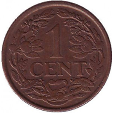 Монета 1 цент. 1941,2,3,4 рік, Нідерланди.