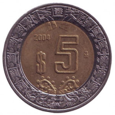 Монета 5 песо. 2004 рік, Мексика. (БД)