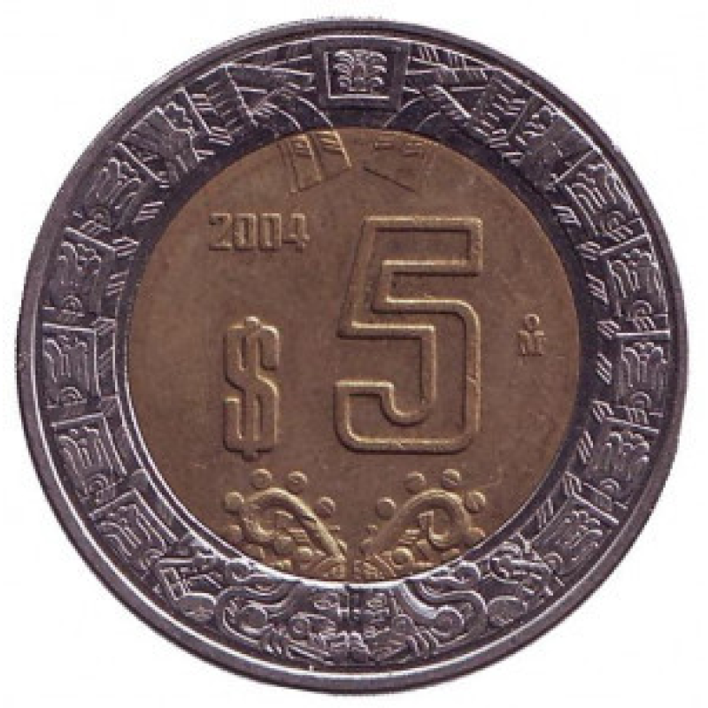 Монета 5 песо. 2004 рік, Мексика. (БД) Монета 5 песо. 2004 рік, Мексика. (БД)