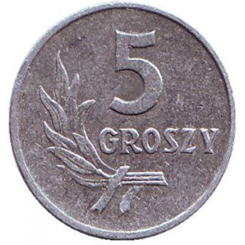 Монета 5 грошів. 1963 рік, Польща.(В) Монета 5 грошів. 1963 рік, Польща.(В)