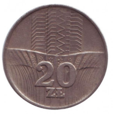 Колосья. Монета 20 злотих. 1973 рік, Польща.