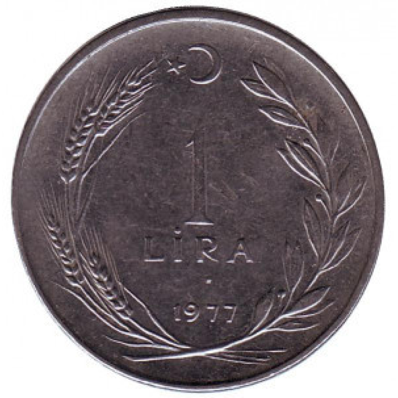 Монета 1 ліра. 1977 рік, Туреччина.(Г)