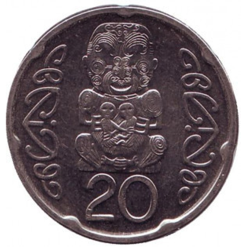 Божок. Монета 20 центів. 2006-2023 рік, Нова Зеландія. Божок. Монета 20 центів. 2006-2023 рік, Нова Зеландія.