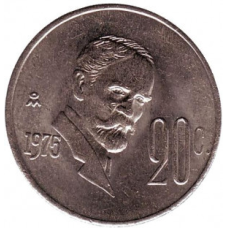 Франсиско Мадеро. Монета 20 сентаво. 1974-1983 рік, Мексика. (БД)